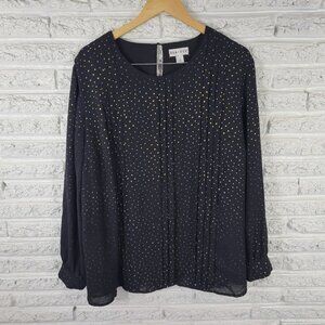 Ava Viv Women Top 2X Plus Tunic Black Gold X's Pintuck Back Keyhole BLA115E
